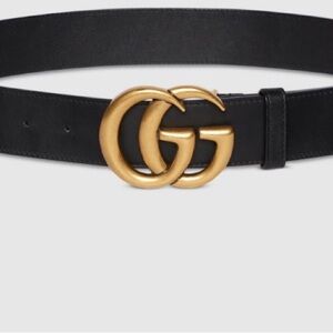 Fashion Black 100% Leather Belt With Antique Gold Mono Buckle